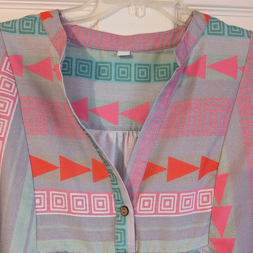 Colorful Geometric Patterned Peplum Blouse Size M - Picture 3 of 8
